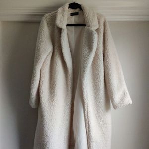 Cream Teddy Jacket Faux Fur Long Coat